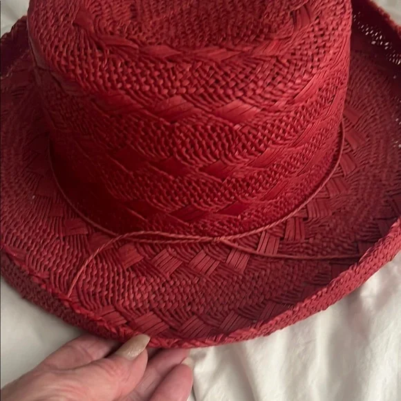 Red Woven Sun Hat - Picture 2 of 6